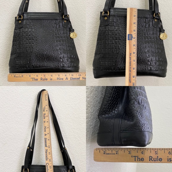 Vintage BRAHMIN Black Embossed Croc Leather Double Strap Bucket Shoulder Bag - Picture 13 of 16